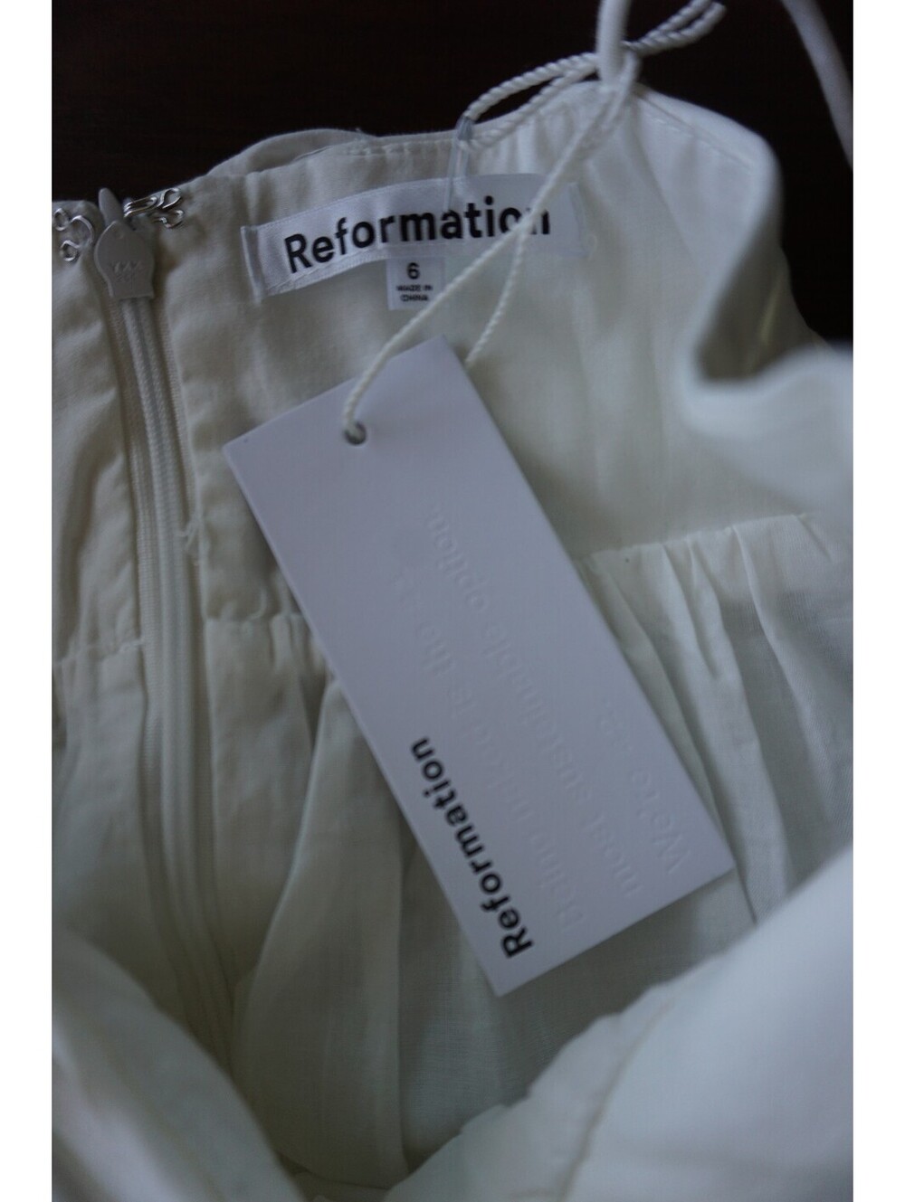 Reformation Catarina Dress White Mini Babydoll Poplin Tie Strap Dress Size 6 NWT - Picture 13 of 13